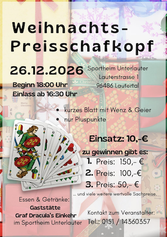 Flyer zum Schafkopfrennen Sportheim Unterlauter Graf Draculas Einkehr
